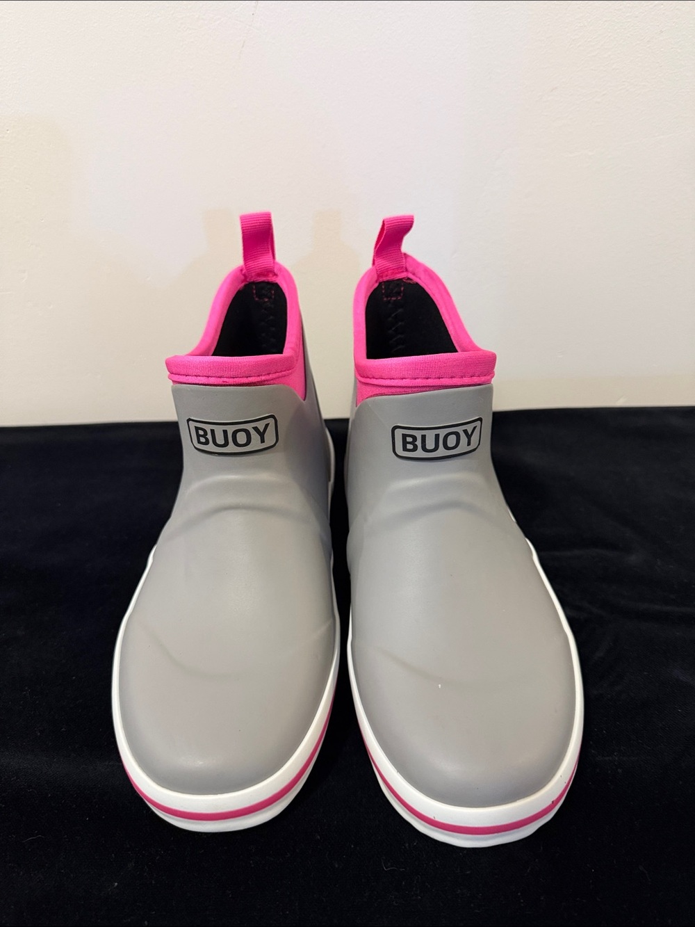 BUOY BOOTS Kids Gray and Pink Waterproof Slip-On Rain Shoes